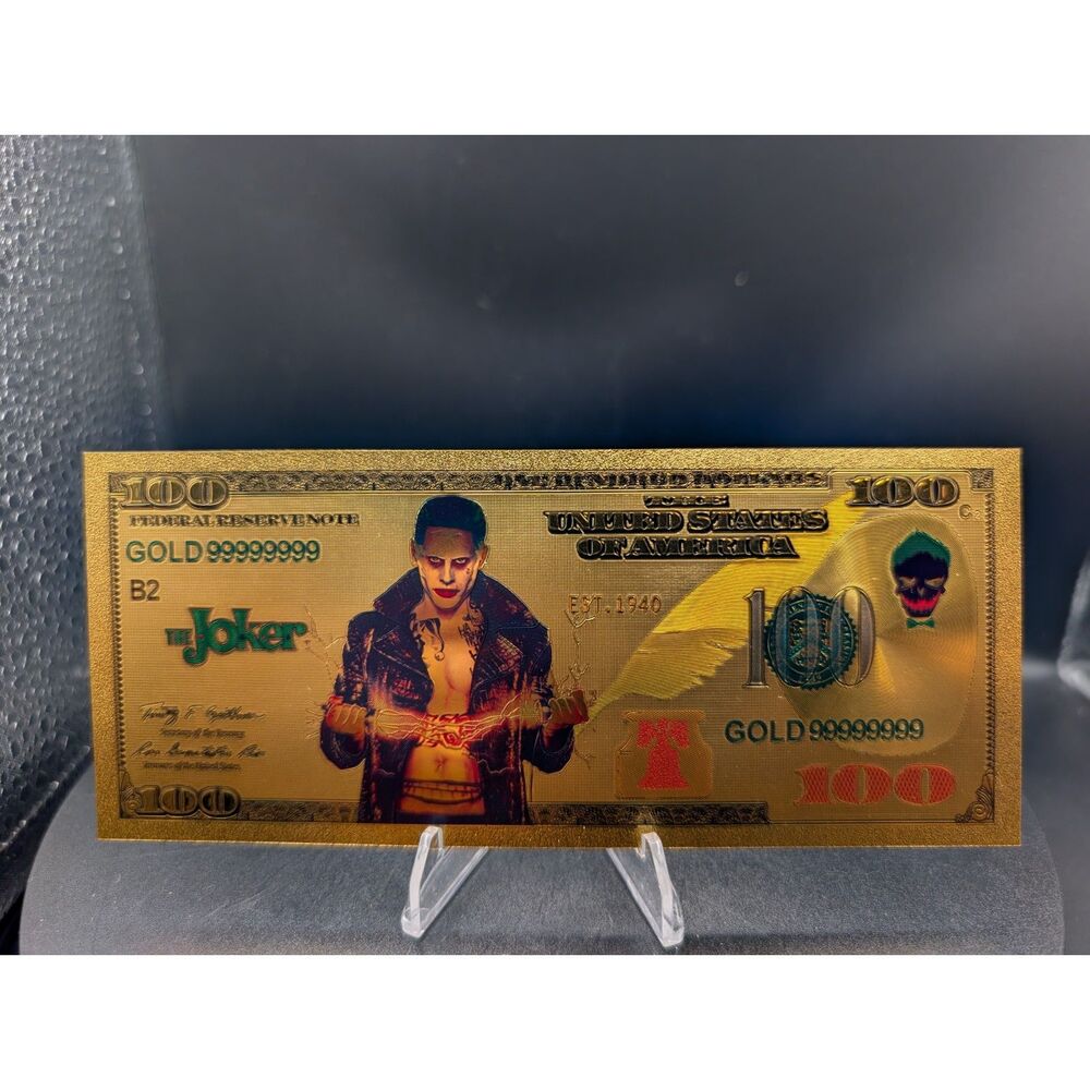 DC Comics Suicide Squad Joker Harley Quinn Gold Foil 100 Dollar Banknote Novelty